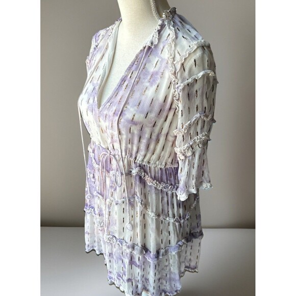 Hemant and Nandita Vivian Dress M Tiered Purple White Shower  Size XS - Picture 5 of 11